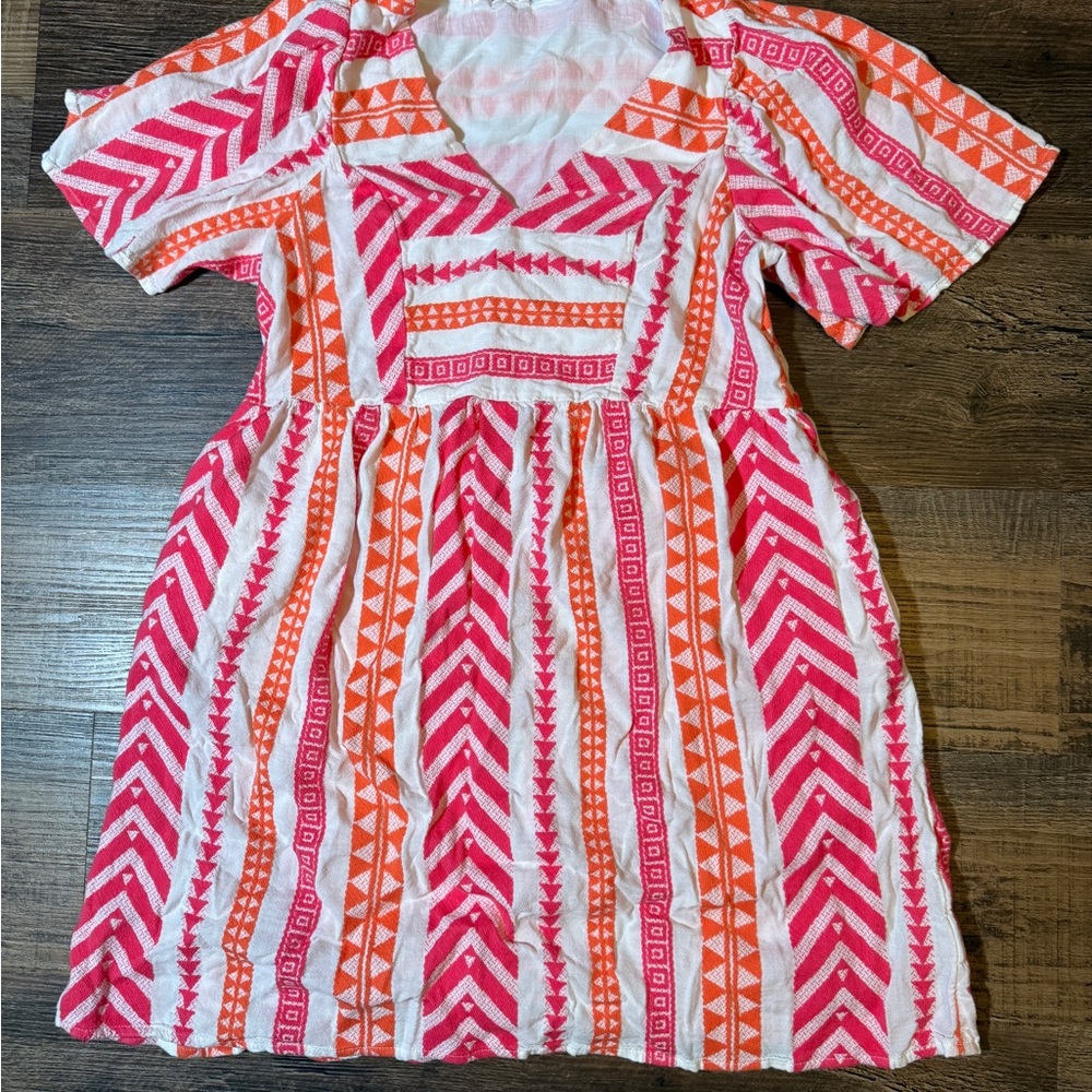 Pink and Orange Patterned  Dress